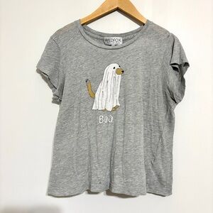 RARE Wildfox 'Boo' Ghost Dog Graphic Tee Heather Gray Short Sleeve Size Small